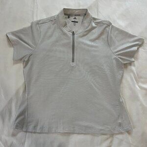 Adidas Golf White Gray Stripe 1/4 Zip Short Sleeve Mock Collar Polo | Size L